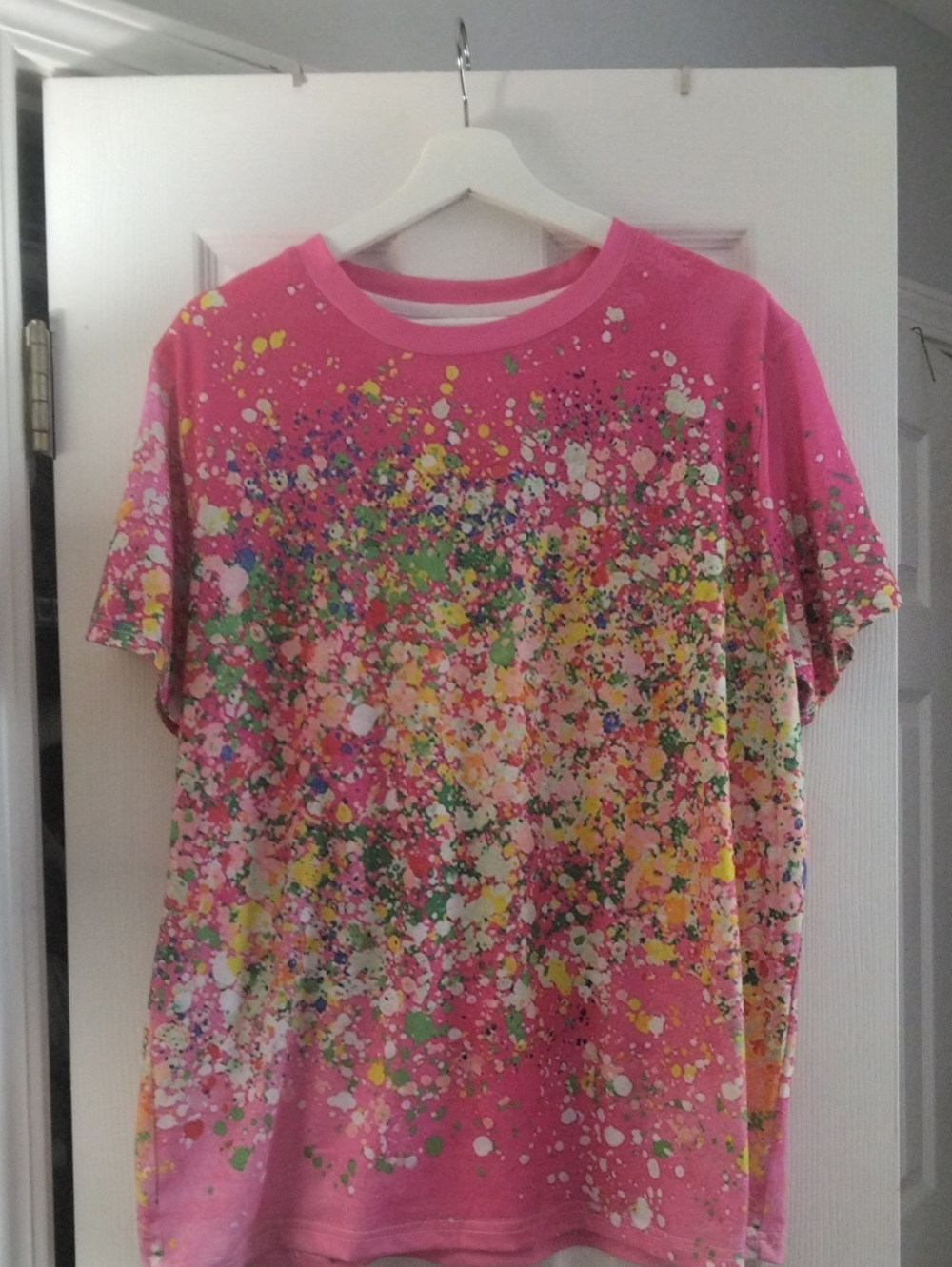 Ladies Pink Paint-Splatter Short Sleeve Tee